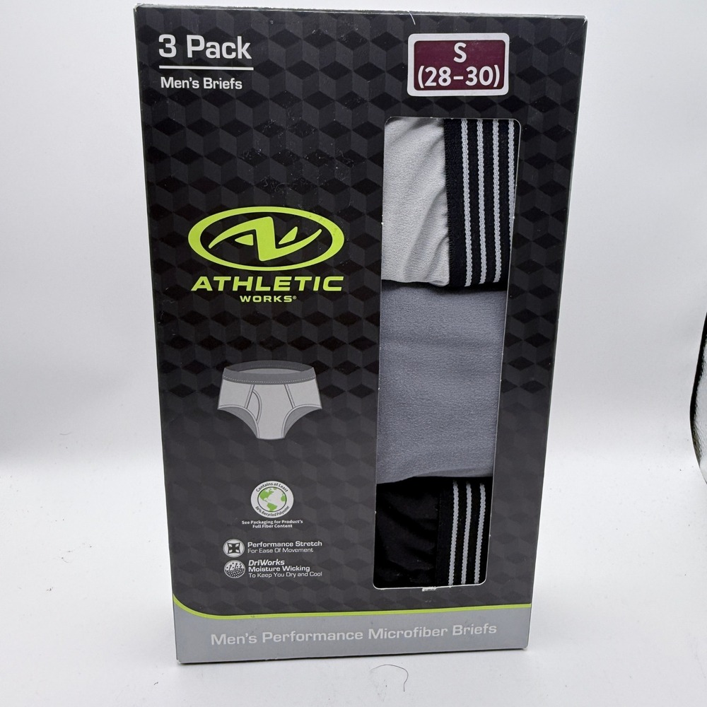 Athletic Works Briefs Mens Small 3 Pack Performance Microfiber Moisture Wicking